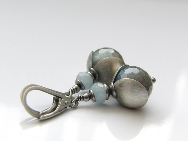 Edelstenen Oorbellen met Labradoriet en Aquamarijn