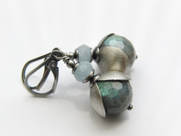 Edelstenen Oorbellen met Labradoriet en Aquamarijn