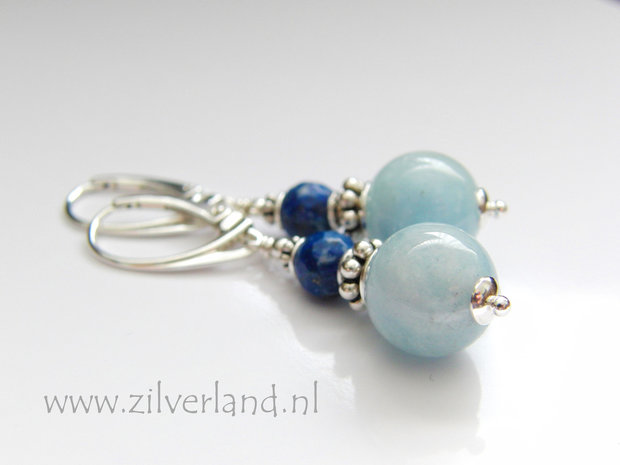 Handgemaakte Zilveren Oorbellen met Aquamarijn en Lapis Lazuli