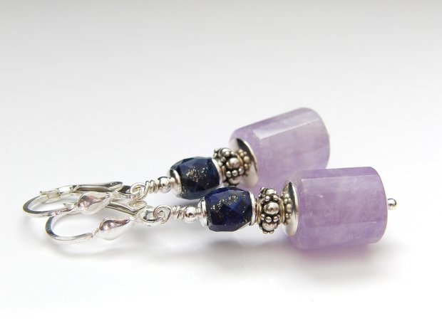 Zilveren Oorbellen met Amethist en Lapis Lazuli