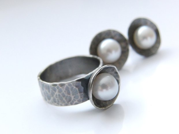 Handgemaakte Sterling Zilveren Ring met Zoetwaterparel