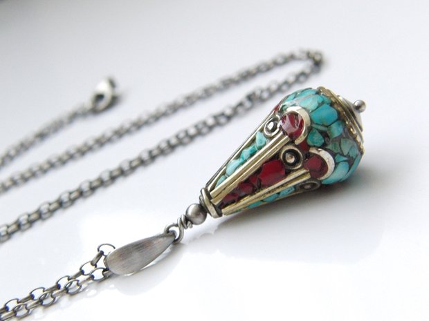 Sterling Zilveren Ketting met Handgemaakte Kraal uit Tibet