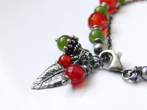 Sterling Zilveren Armband met Carneool en Jade