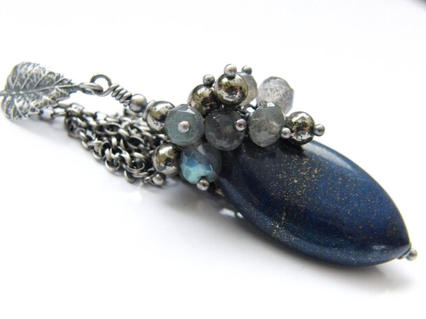 Zilveren Ketting met Lapis Lazuli, labradoriet en Pyriet