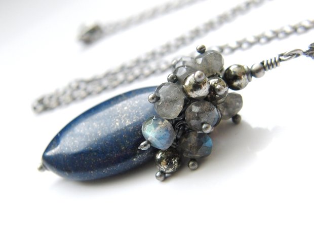 Zilveren Ketting met Lapis Lazuli, labradoriet en Pyriet