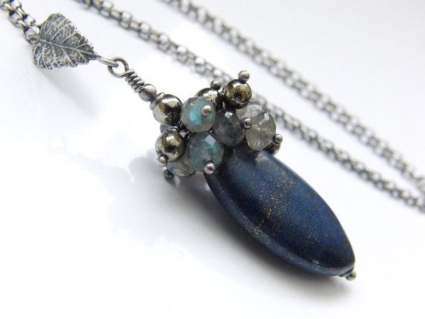 Zilveren Ketting met Lapis Lazuli, labradoriet en Pyriet