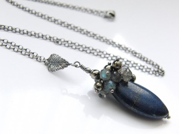 Zilveren Ketting met Lapis Lazuli, labradoriet en Pyriet