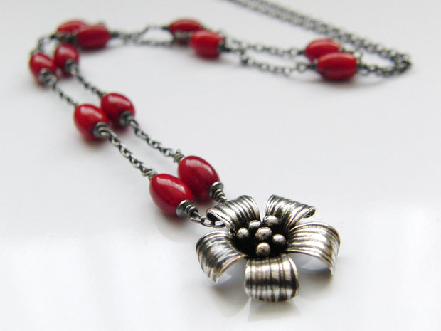 Sterling Zilveren Ketting met Koraal 