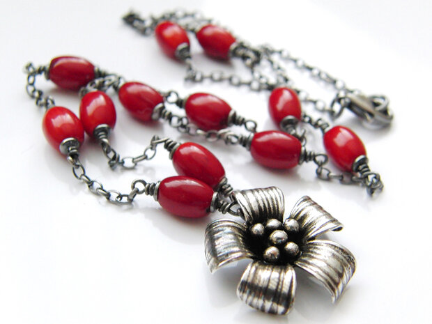 Sterling Zilveren Ketting met Koraal 