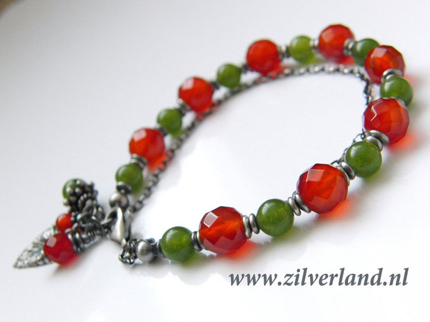 Sterling Zilveren Armband met Carneool en Jade