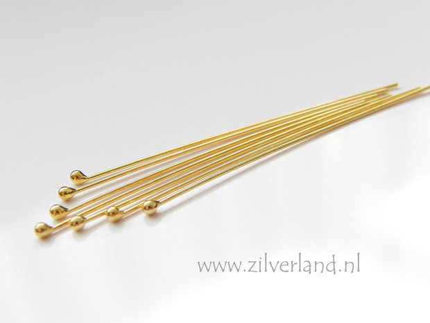 10 Stuks 0,65mm x 5,0cm Sterling Zilveren Nietstiften- Verguld