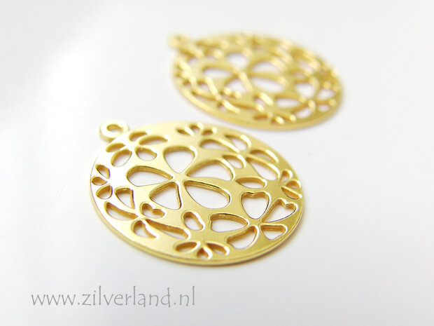 1 Stuk Sterling Zilveren Hanger- Bloemen Verguld