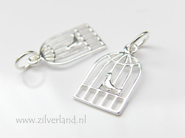1 Stuk Sterling Zilveren Hanger- Vogel in Kooi