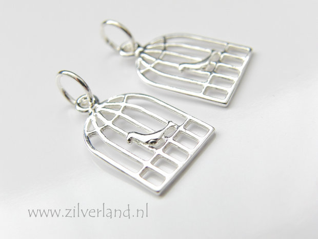 1 Stuk Sterling Zilveren Hanger- Vogel in Kooi