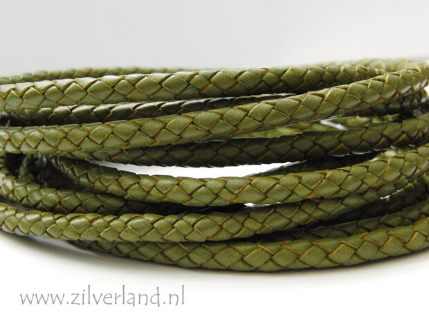 20cm Gevlochten 6mm Leerkoord- Olijf