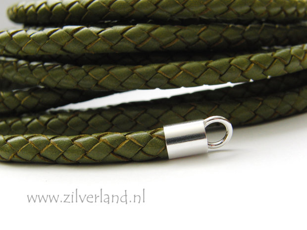 20cm Gevlochten 6mm Leerkoord- Olijf