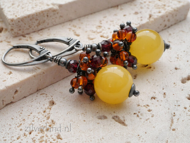 Handgemaakte 925 Zilveren Oorbellen met Butterscotch Baltische Barnsteen.
