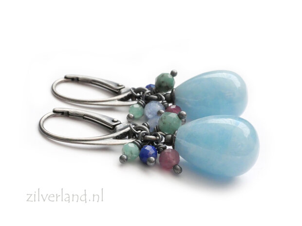 Handgemaakte oorbellen Aqamarijn