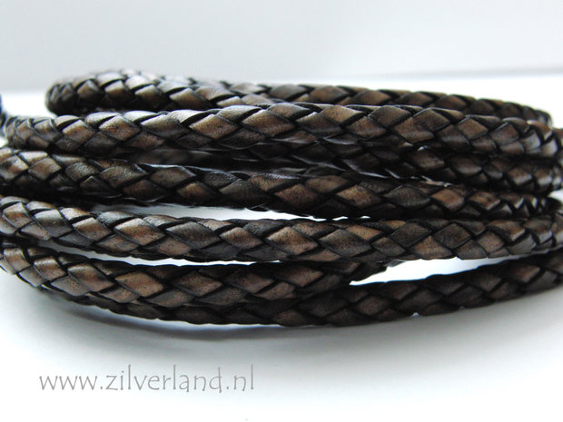 20cm Gevlochten 6mm Leerkoord- Antiek Donkerbruin