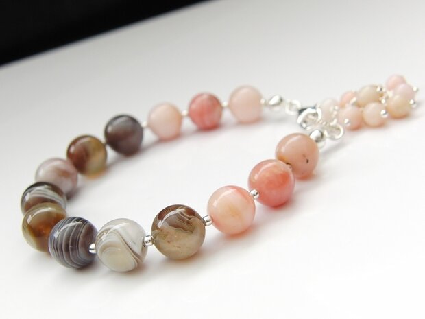 Sterling Zilveren Armband met Botswana Agaat en Roze Opaal