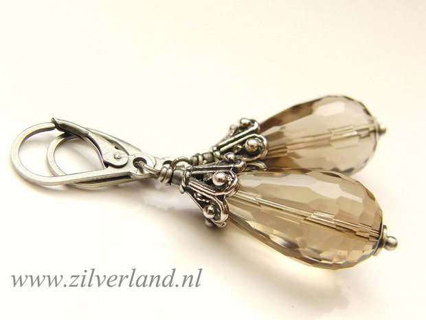 Zilveren Oorbellen met Rookkwarts Druppels