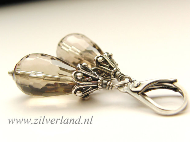 Zilveren Oorbellen met Rookkwarts Druppels