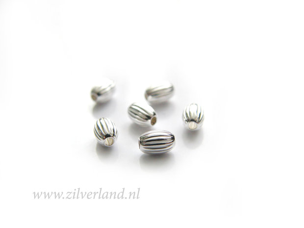10 Stuks 4,5mm Sterling Zilveren Kralen- Ovaal Geribbeld