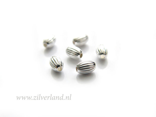 10 Stuks 4,5mm Sterling Zilveren Kralen- Ovaal Geribbeld