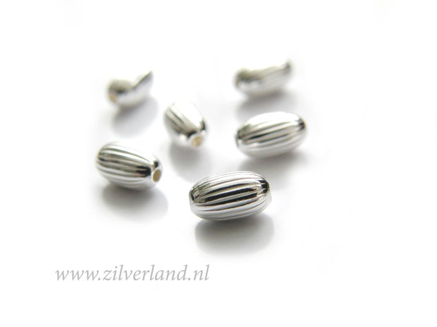 10 Stuks 6,8mm Sterling Zilveren Kralen- Ovaal Geribbeld