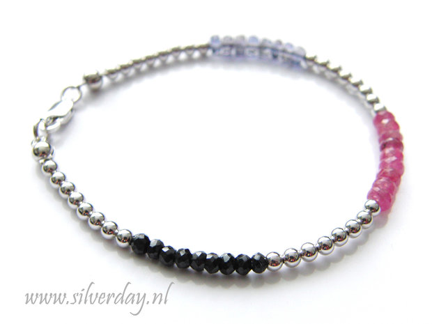 Sterling Zilveren Armband met Roze Saffier, Ioliet en Spinel- Gerhodineerd