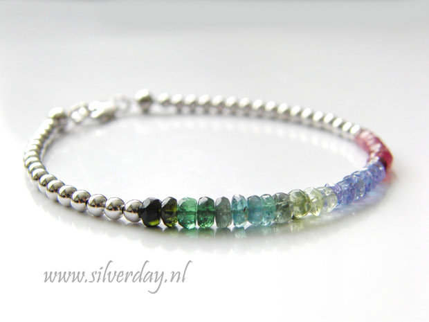 Sterling Zilveren Armband met Toermalijn en Tanzaniet- Gerhodineerd