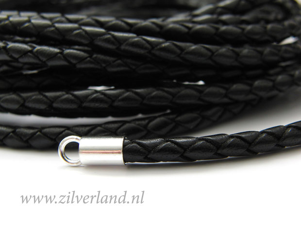 20cm Gevlochten 4mm Leerkoord- Zwart