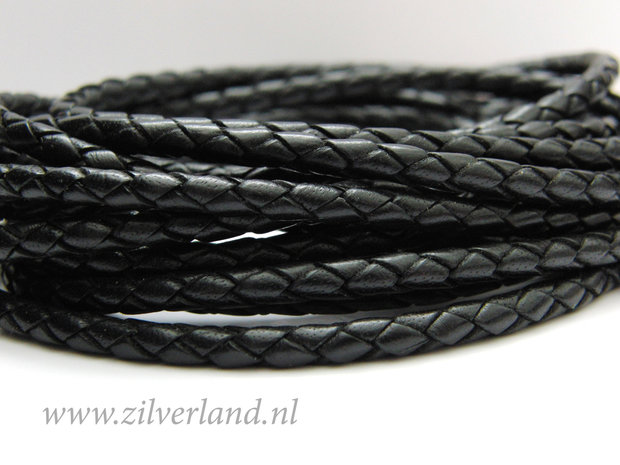 20cm Gevlochten 4mm Leerkoord- Zwart
