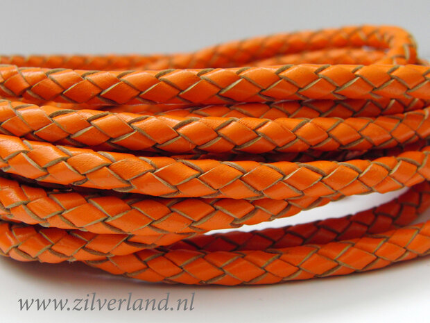 20cm Gevlochten 6mm Leerkoord- Oranje