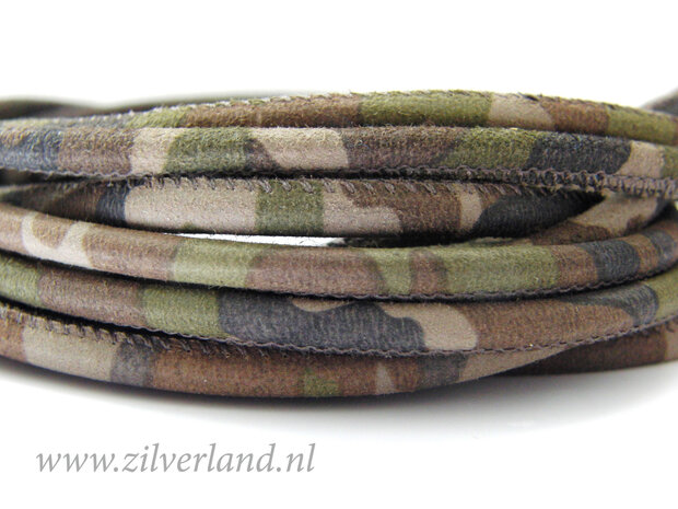 20cm Gestikt 4mm Suede Leerkoord- Camouflage 