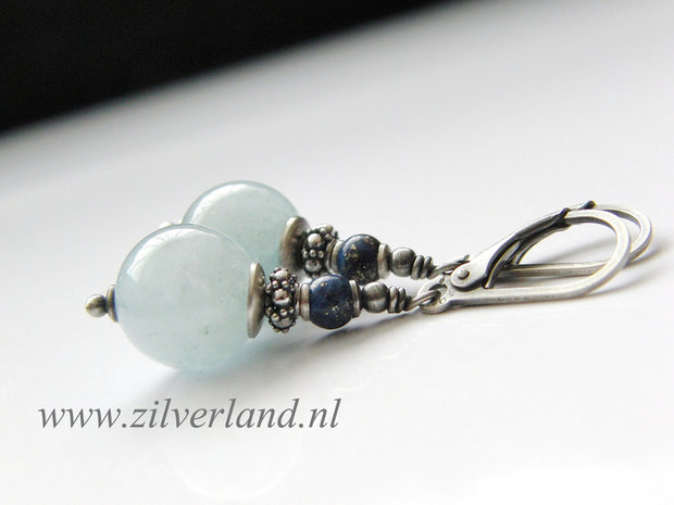 Handgemaakte Zilveren Oorbellen met Aquamarijn en Lapis Lazuli