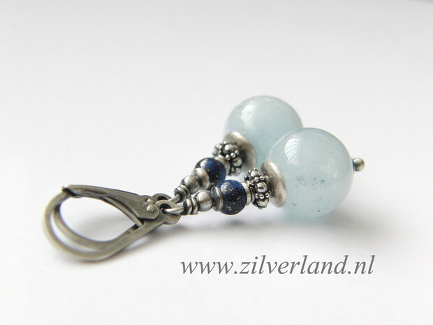 Handgemaakte Zilveren Oorbellen met Aquamarijn en Lapis Lazuli