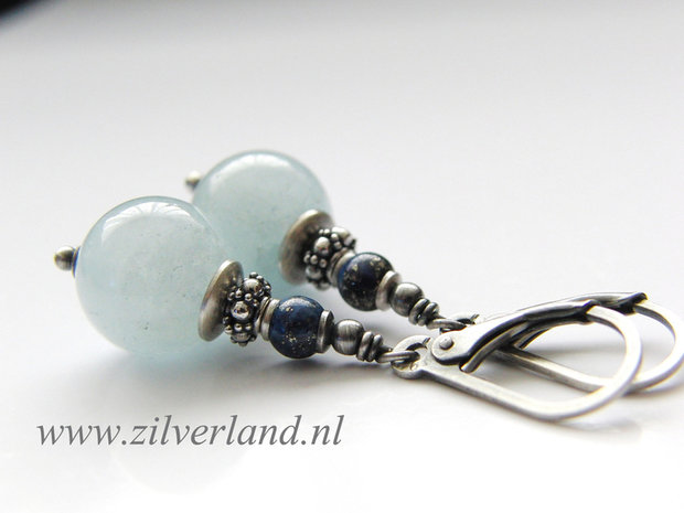 Handgemaakte Zilveren Oorbellen met Aquamarijn en Lapis Lazuli