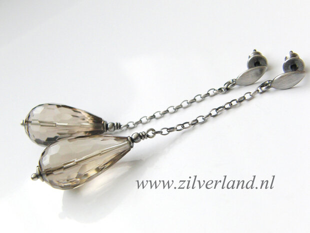 Edelstenen Oorbellen met Rookkwarts Druppels