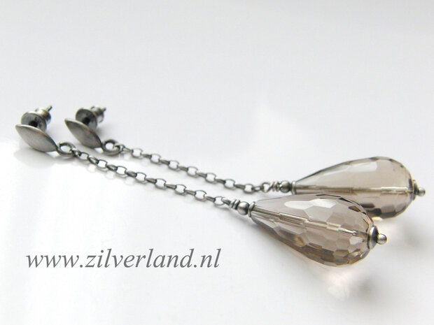 Edelstenen Oorbellen met Rookkwarts Druppels