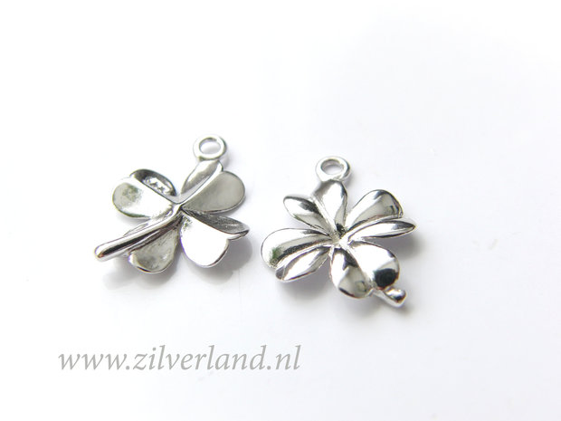 1 Stuk Gerhodineerd Sterling Zilveren Hanger- Klavertje Vier