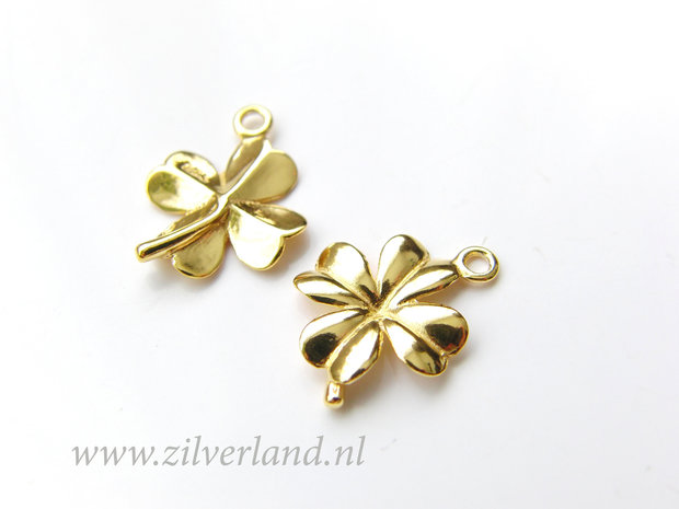 1 Stuk Sterling Zilveren Hanger- Klavertje Vier Verguld