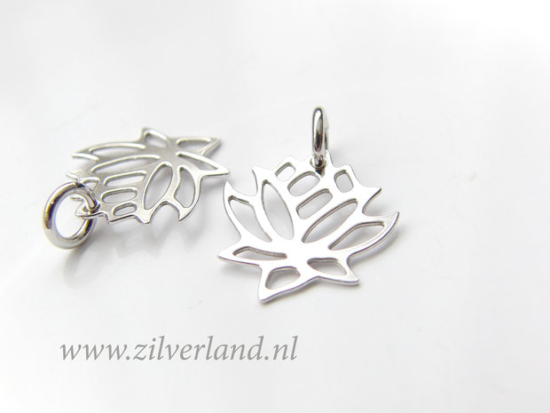 1 Stuk Gerhodineerd Sterling Zilveren Hanger- Lotusbloem