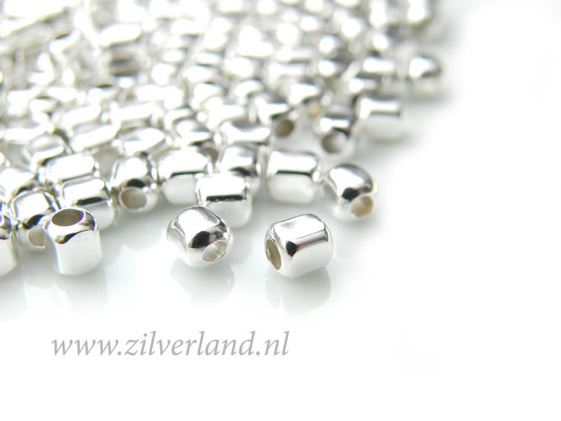 10 Stuks 4mm Sterling Zilveren Kralen- Kubus