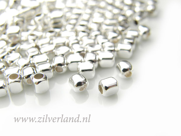 10 Stuks 4mm Sterling Zilveren Kralen- Kubus