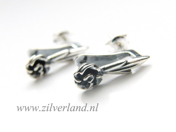 Sterling Zilveren Oorstekers "Roosjes en Blaadjes"