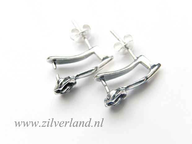 Sterling Zilveren Oorstekers "Roosjes en Blaadjes"