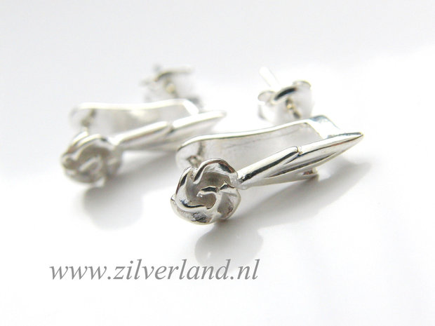 Sterling Zilveren Oorstekers "Roosjes en Blaadjes"