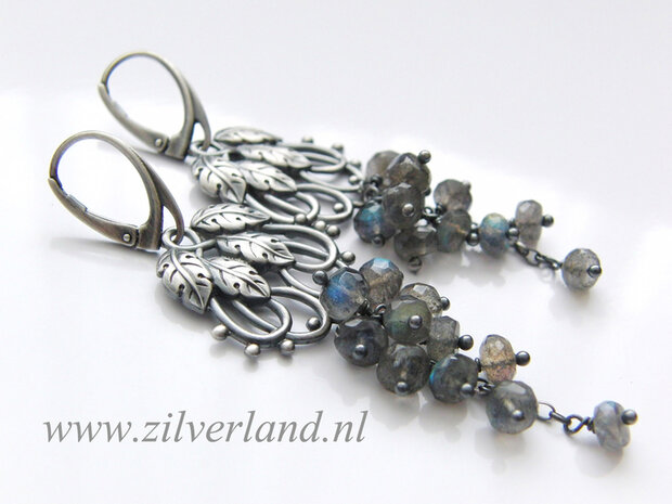 Zilveren Edelstenen Oorbellen met Labradoriet