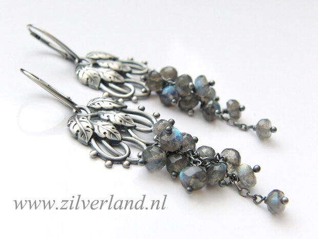 Zilveren Edelstenen Oorbellen met Labradoriet